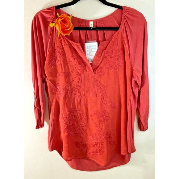 Anthropologie Apparel Tiny Embroidered Floral Tunic Rust Orange Size Medium NWT - Picture 12 of 16